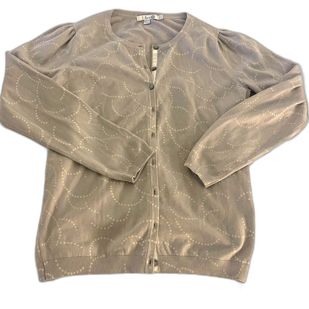 Boden Taupe Button Front Knit Cardigan 10 Polka Dot Abstract Work Preppy Sweater - Picture 8 of 14